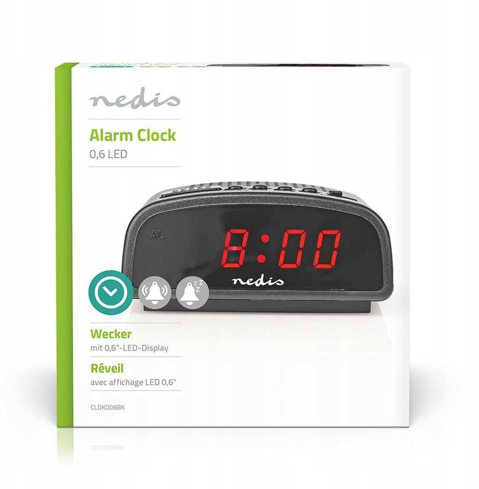 Stalinis laikrodis Nedis CLDK008BK LED su snaudimo funkcija be radijo, juodas