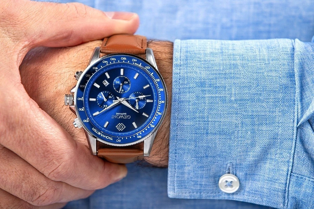 Vyriškas laikrodis Giewont Chronograph Safyro rudas mėlynas GW3520-A5