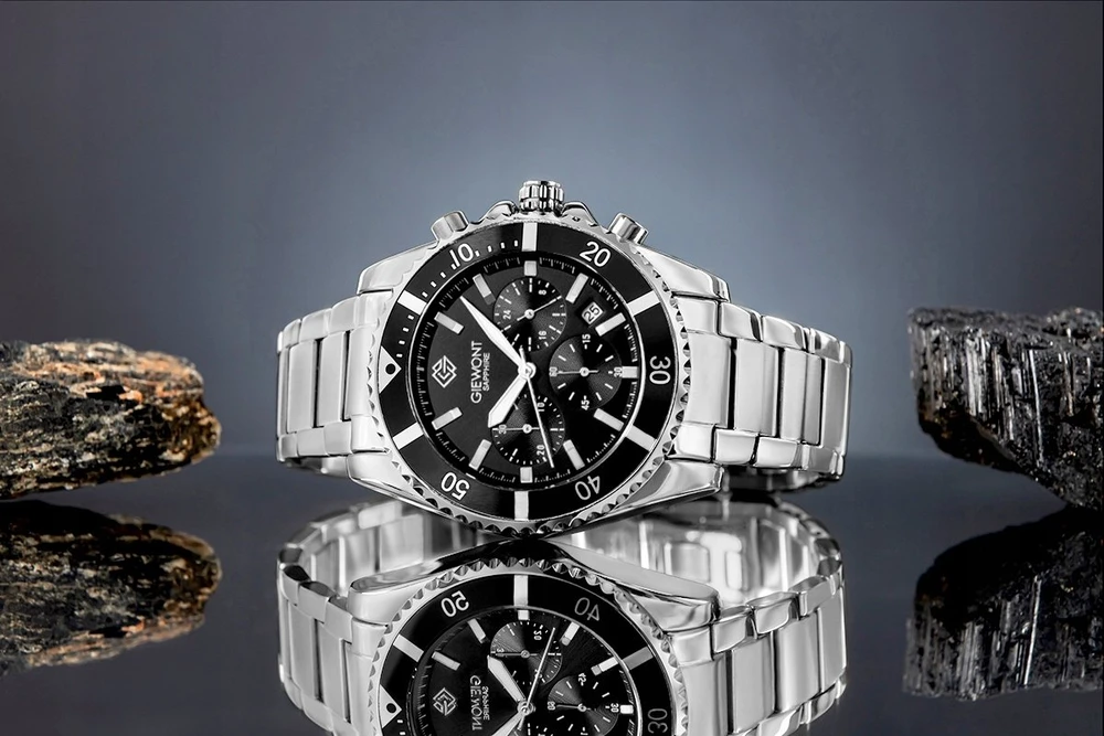 Giewont Chronograph Safyrinis Sidabrinis Vyriškas Laikrodis GW3970-B2
