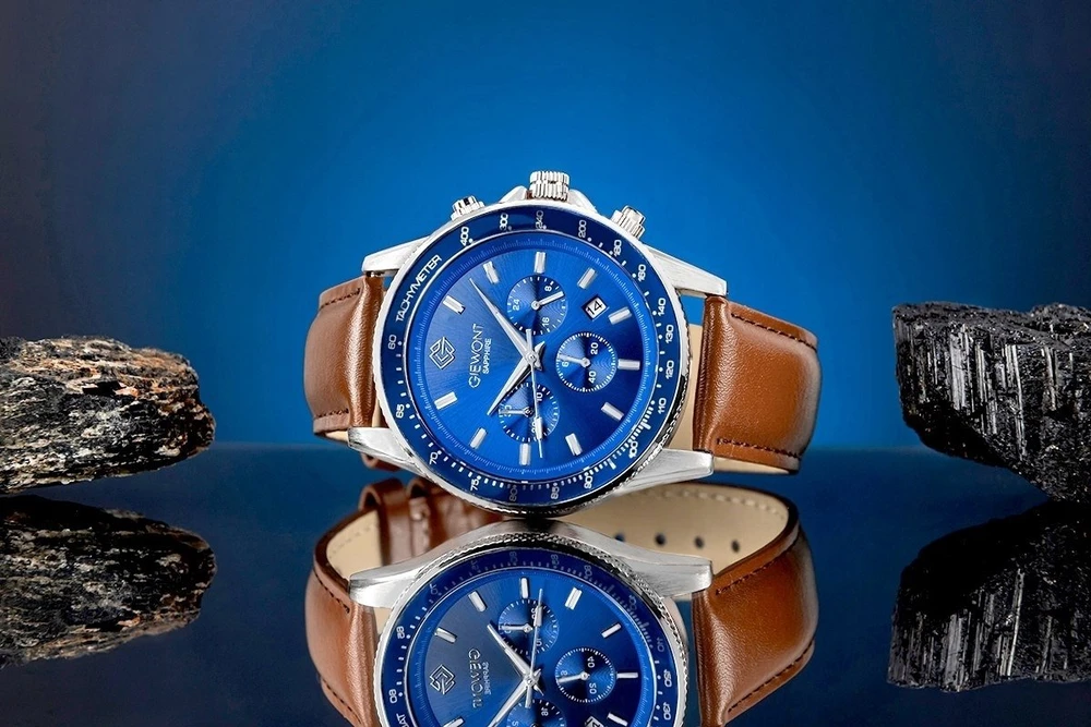 Vyriškas laikrodis Giewont Chronograph Safyro rudas mėlynas GW3520-A5