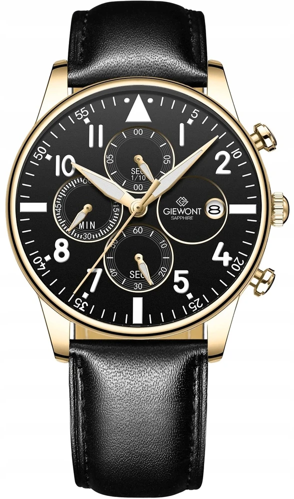 Vyriškas laikrodis Giewont Chronograph Safyrinis Juodas ir auksas GW5630-A4