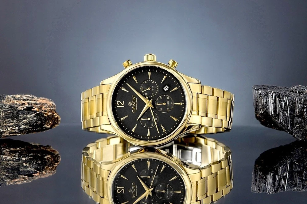 Vyriškas laikrodis Giewont Chronograph Safyro stiklas Auksinis Juodas GW6310-B4