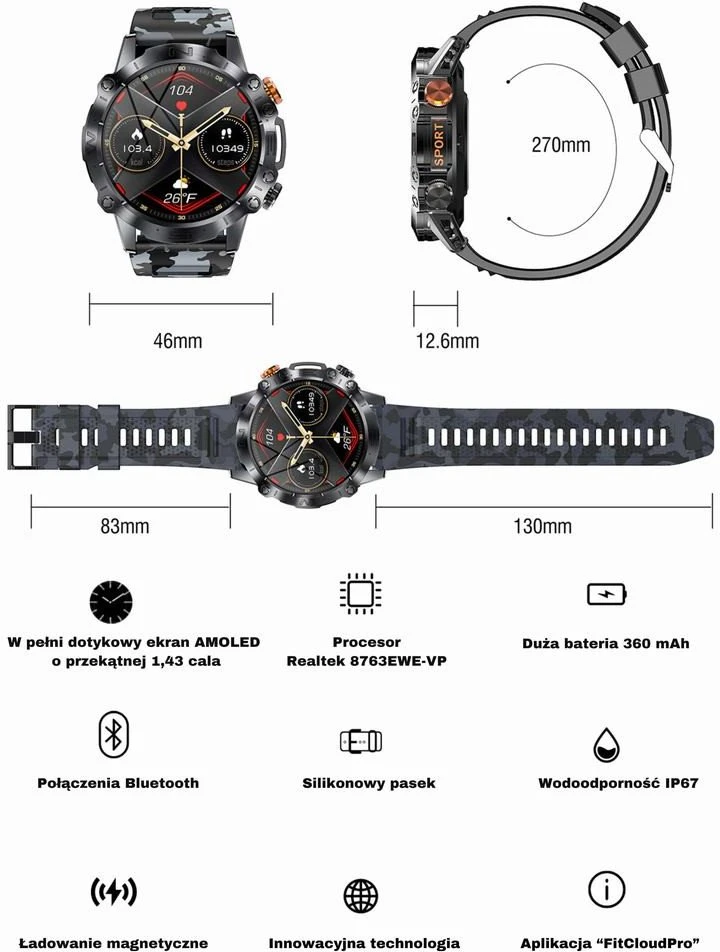 Išmanusis laikrodis MĘSKI GRAVITY GT20-7 - AMOLED, DODATKOWY PASEK (sg024g)