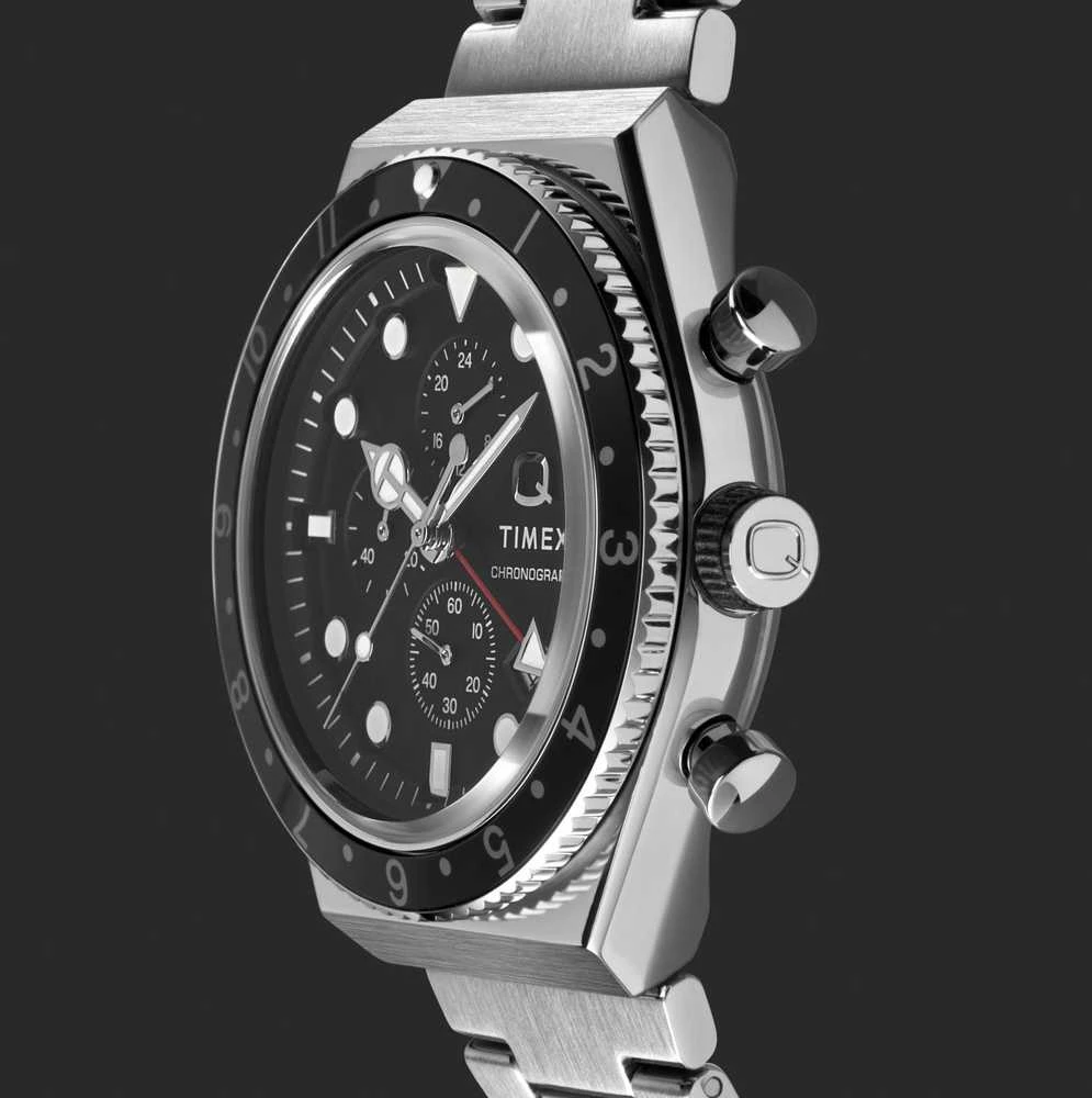 Vyriškas laikrodis TIMEX Q Timex 3 laiko zonų chronografas TW2V69800 + DĖŽUTĖ