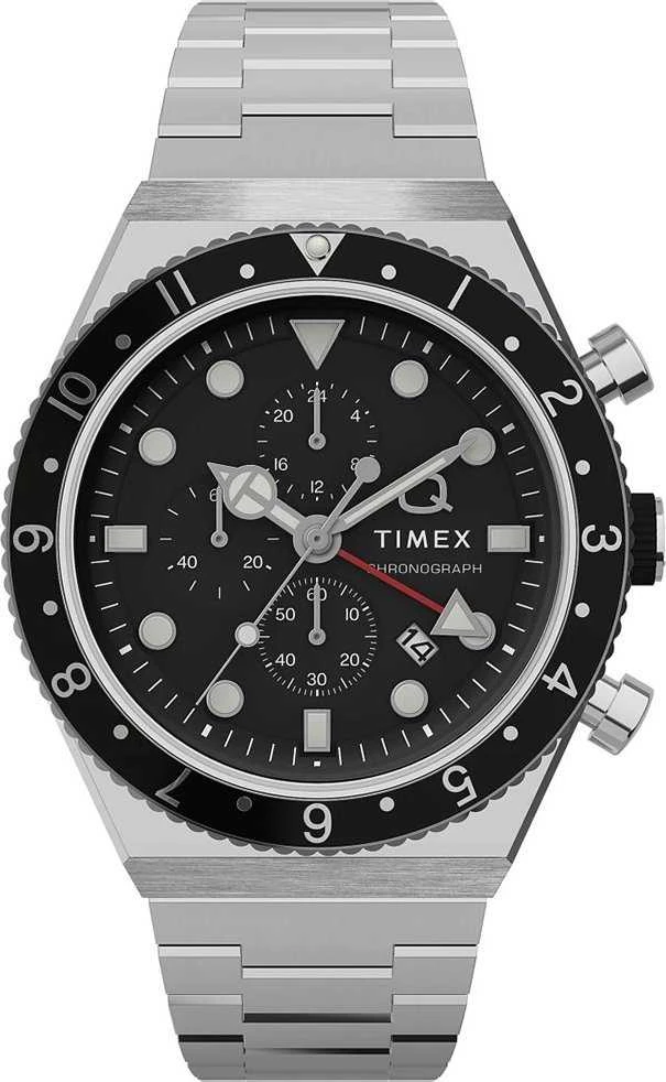 Vyriškas laikrodis TIMEX Q Timex 3 laiko zonų chronografas TW2V69800 + DĖŽUTĖ