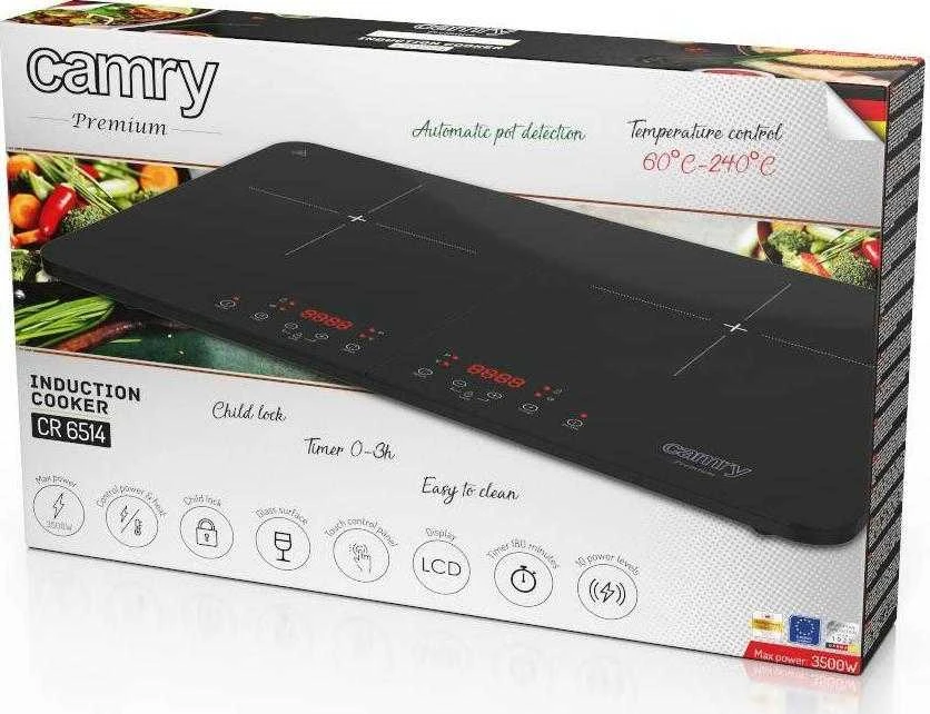 Dviejų degiklių indukcinė viryklė Camry Hob CR 6514, Juodos spalvos