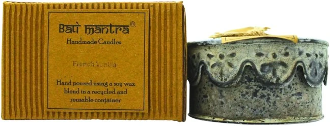 „Bali Mantra“ Viktorijos laikų skardinė apvali prancūziškos vanilės kvapo žvakė, 280 g