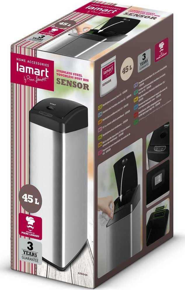 Bekontaktė šiukšlių dėžė, Lamart SENSOR 45l, 25x34x71.5 cm