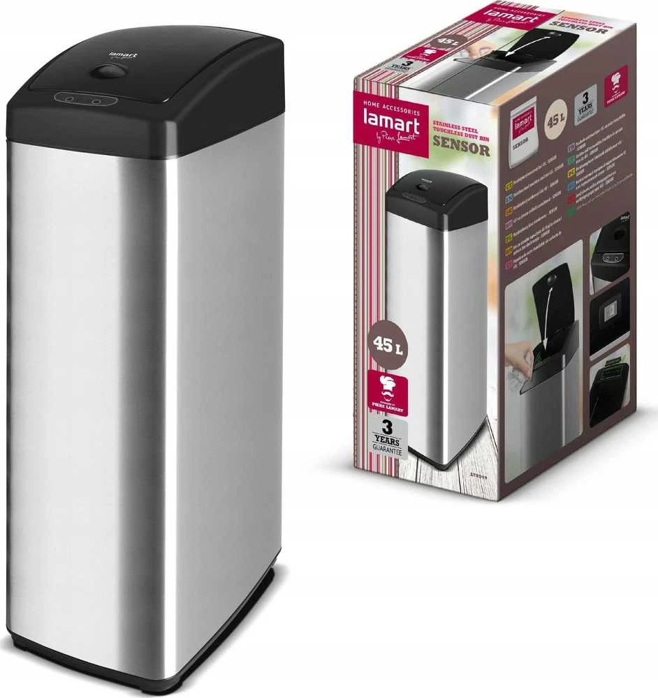 Bekontaktė šiukšlių dėžė, Lamart SENSOR 45l, 25x34x71.5 cm