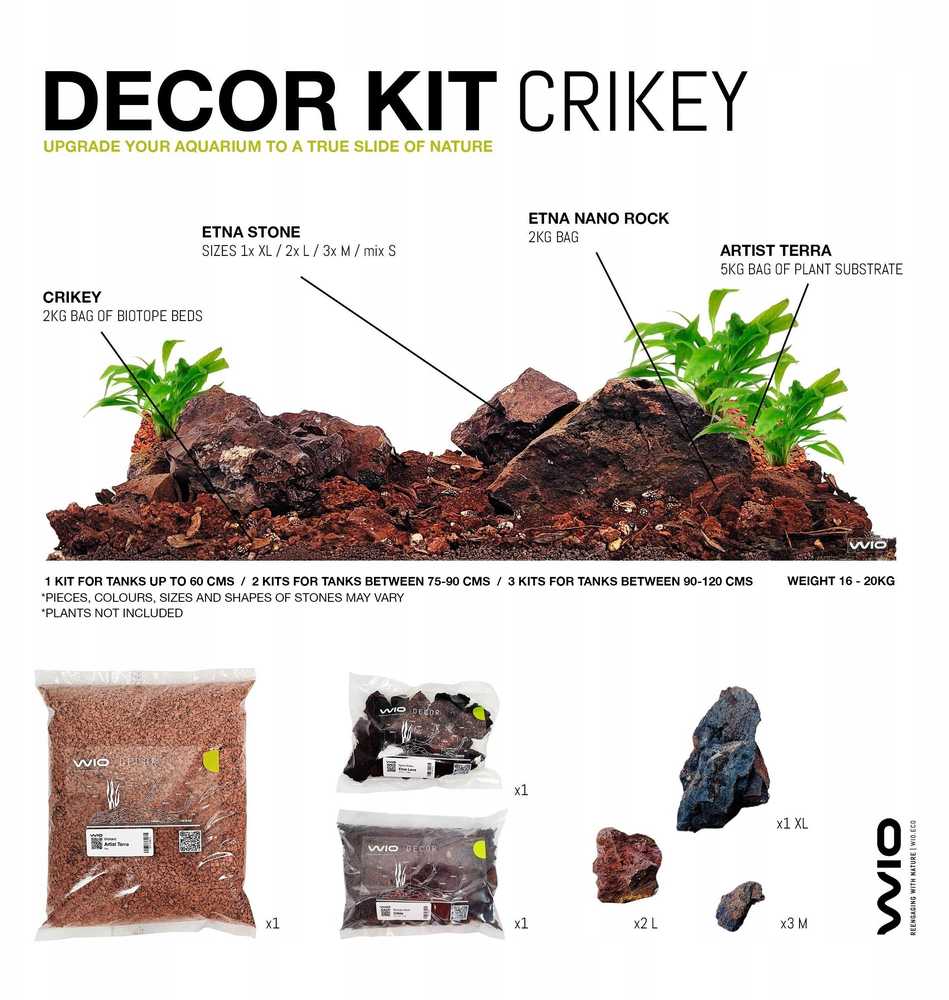 Lamela WIO Crikey River Kit dekoracijų rinkinys akvariumui, tamsiai ruda, 20 kg, dėžutėje