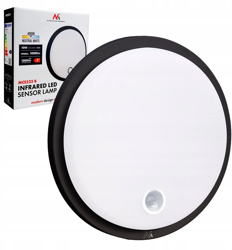 Maclean LED šviestuvas su judesio jutikliu, PIR jutikliu, juodas, 10W, IP65, 1000lm, neutrali spalva, MCE525 B