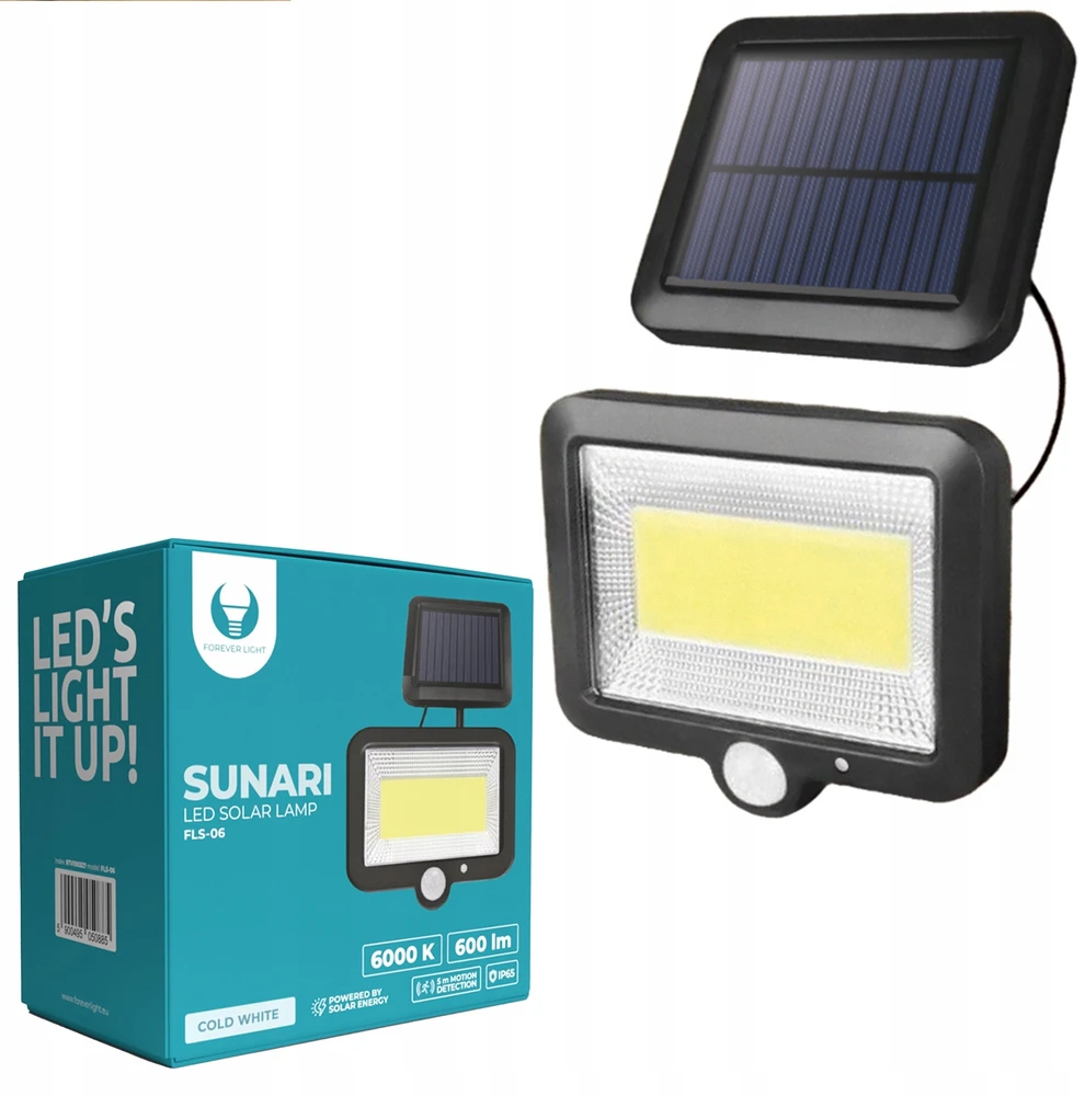 Eko Light Forever Lauko šviestuvas su atskira saulės baterija ir judesio jutikliu, 8W, 600lm, 1800mAh, 6000K