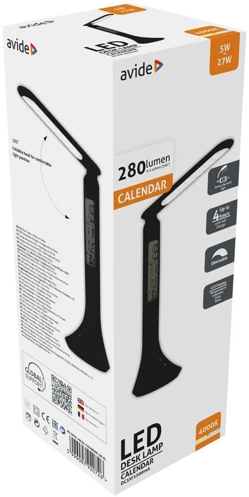 LED įkraunamas stalinis šviestuvas AVIDE Calendar 5W juodas
