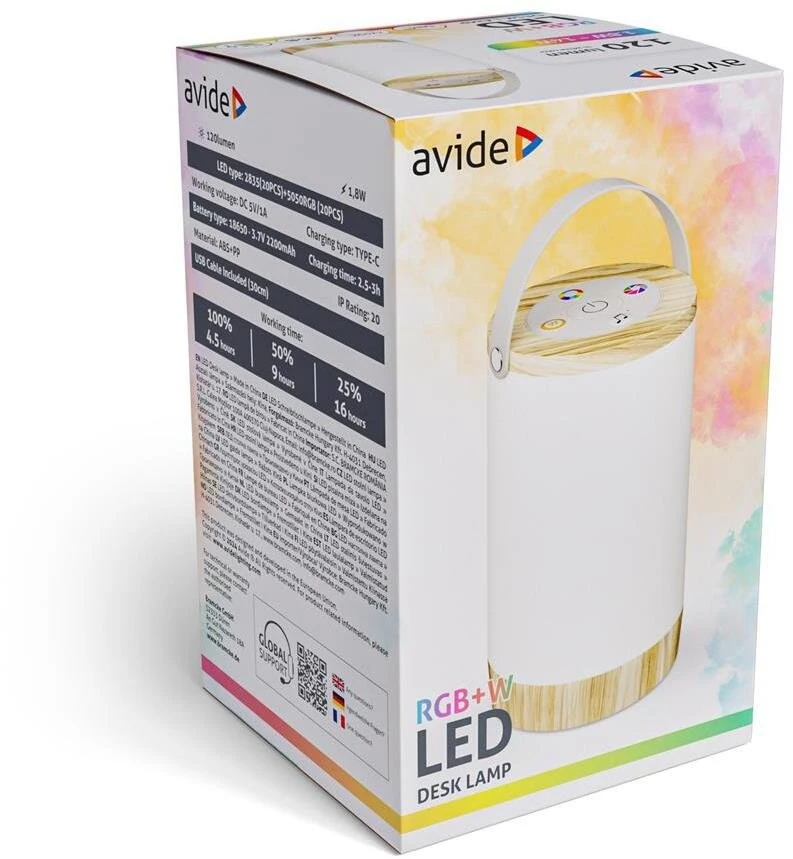 Lampa stołowa Avide Avide ALPDL-RGB-PB-N lampa stołowa 1,8 W LED Baltas, Drewno