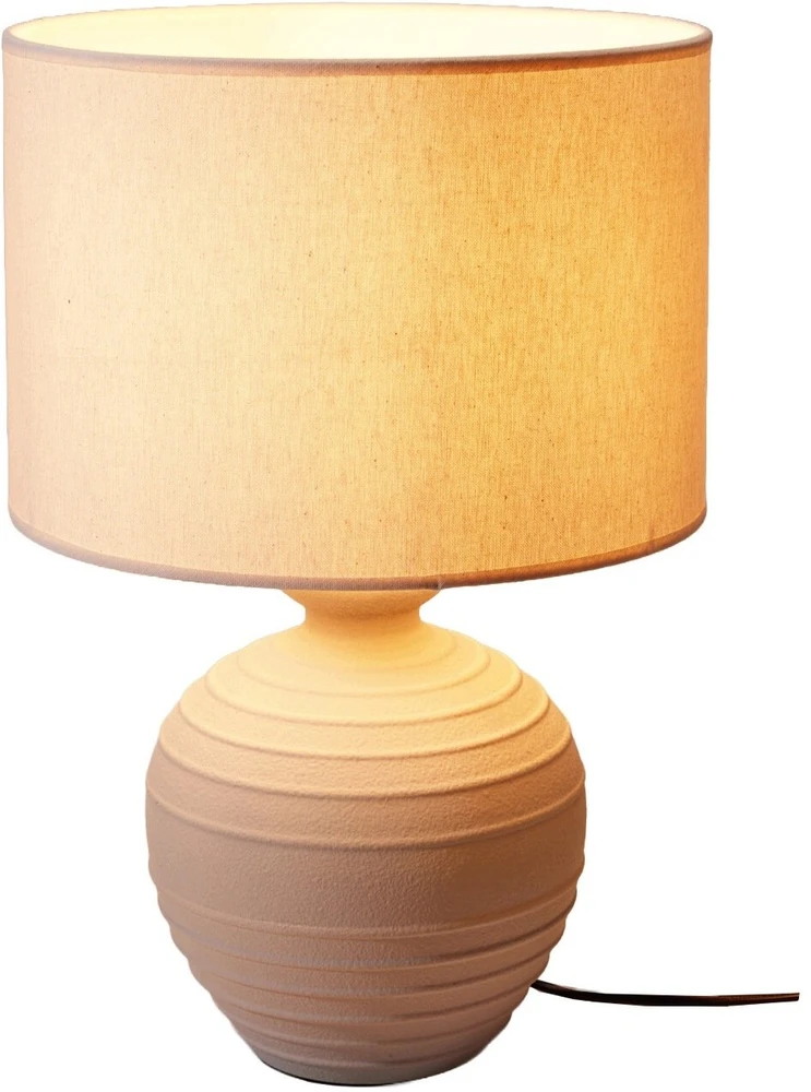 Home Styling Collection Lamp Stalinė lempa su apvaliu cementiniu pagrindu, lininiu gaubtu, Ø 32 x 47 cm