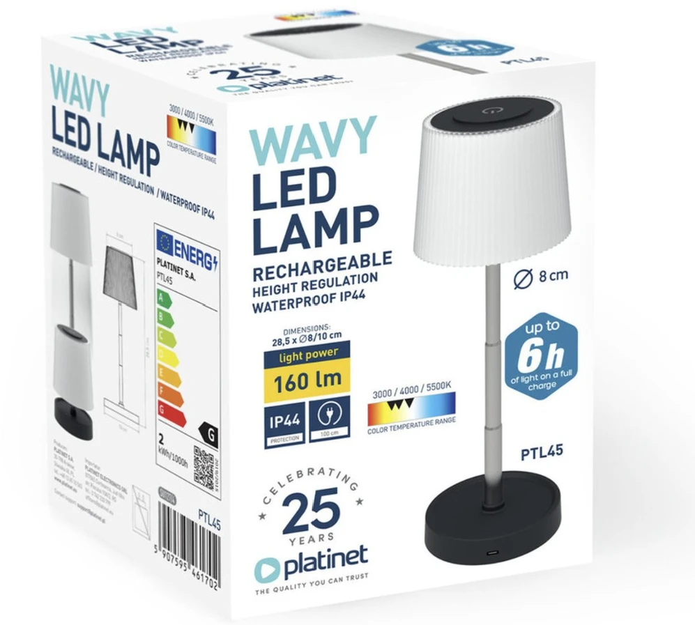 Stalinė lempa Platinet biurui PLATINET TABLE LAMP LAMPA STOŁOWA LED ADJUSTABLE 2W 160LM BATTERY Juodas [46170]