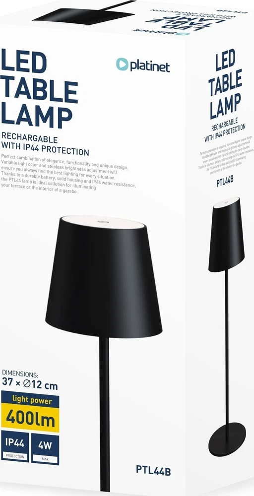 Platinet stalinė lempa PLATINET TABLE RESTORANO LAMP BAR LAMP VANDENIUI ATSPARUS IP44 REGULIAVIMAS ĮKRAUNAMAS Juodas [45925]