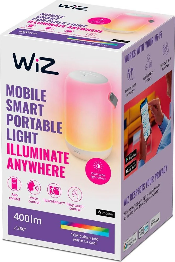 WiZ Mobile įkraunamas,13,5W,2200-6500 (RGB),IP20,baltas