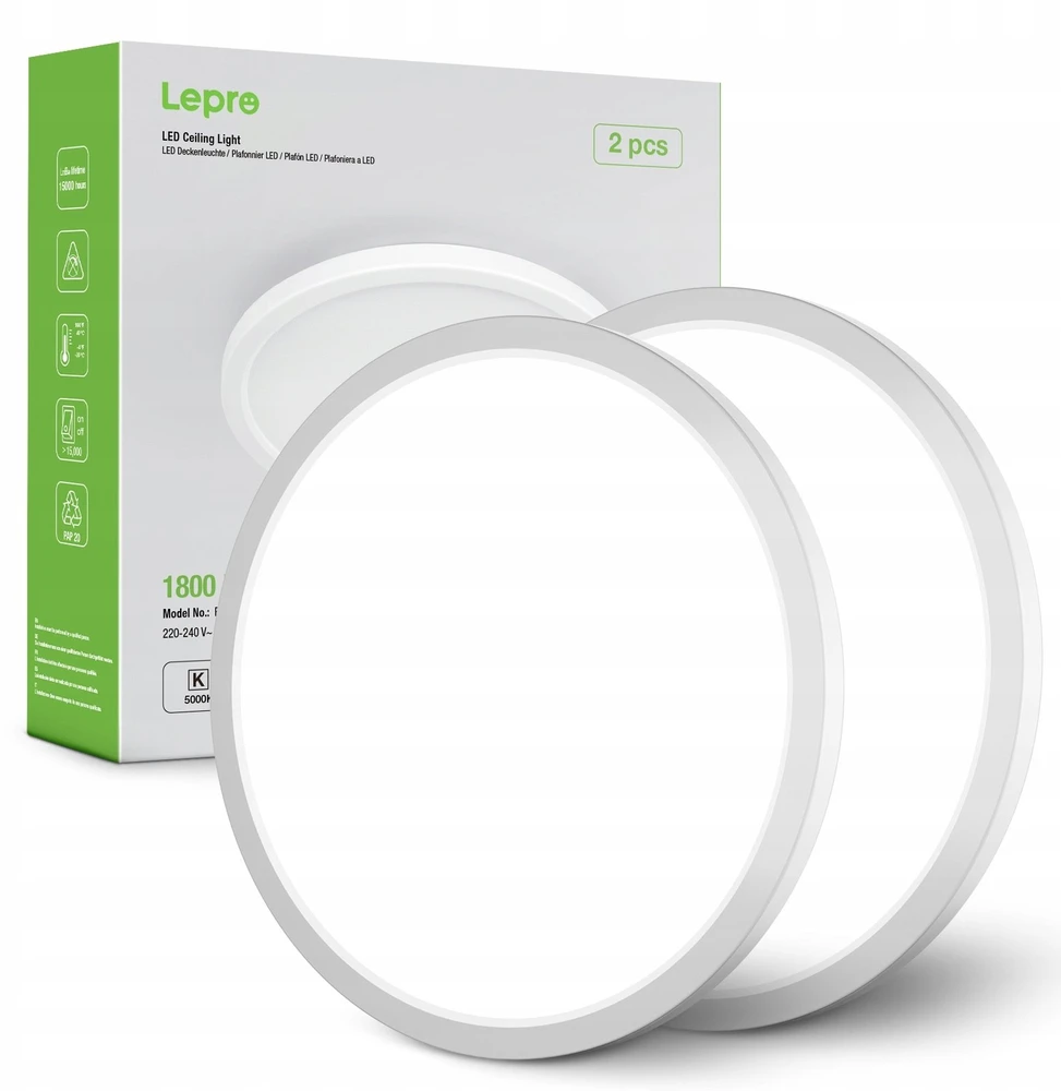 LEPRO 1500038-DW-EU-2 lubinis šviestuvas, 18 W, 1800 lm, 2 vnt.