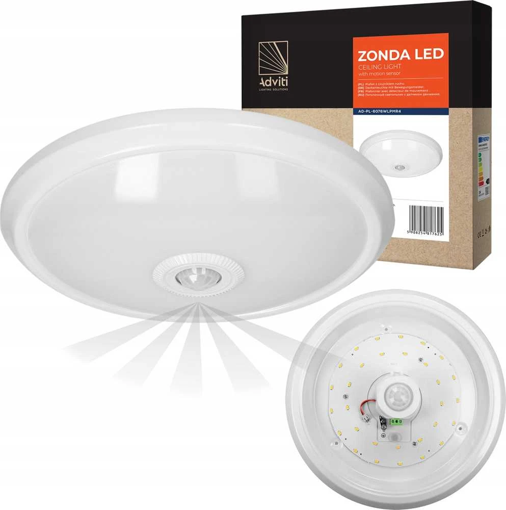 ZONDA LED 16W, lubinis šviestuvas su judesio jutikliu, 1100lm, IP20, 4000K, pieniškas polikarbonatas, baltas