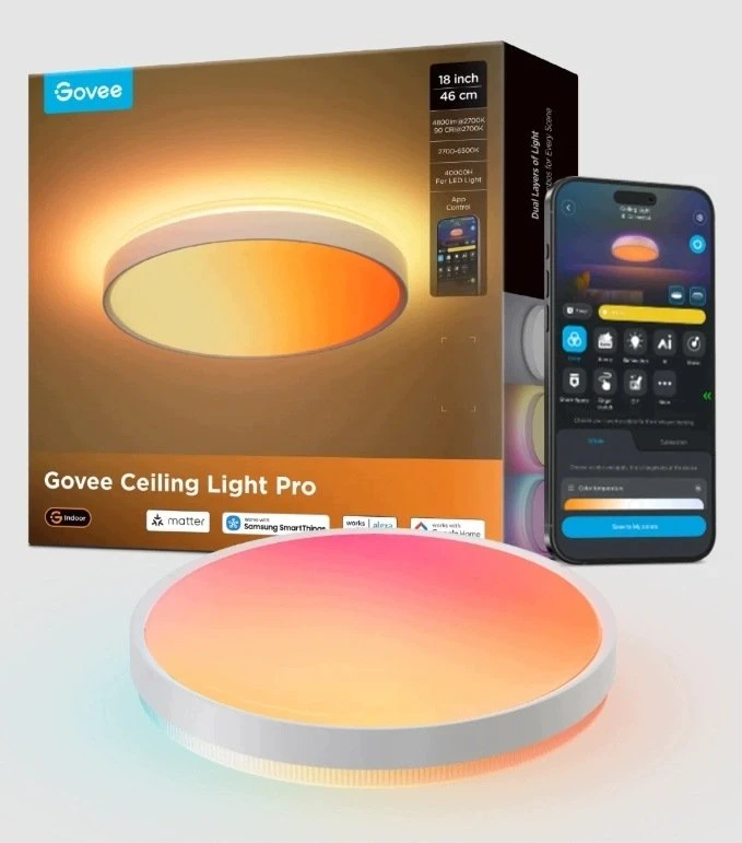 Lubinis šviestuvas Lampa sufitowa Govee RGBICWW Smart podwójne apvalus światło sufitowe 4800lm 46cm Matter (R1250C01)