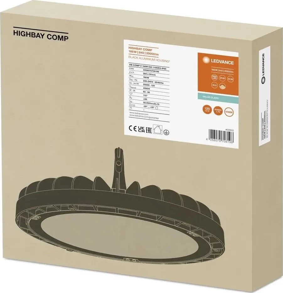 Ledvance 166W sandėlio šviestuvas HIGH BAY COMPACT, juodas, 4000K, IP65