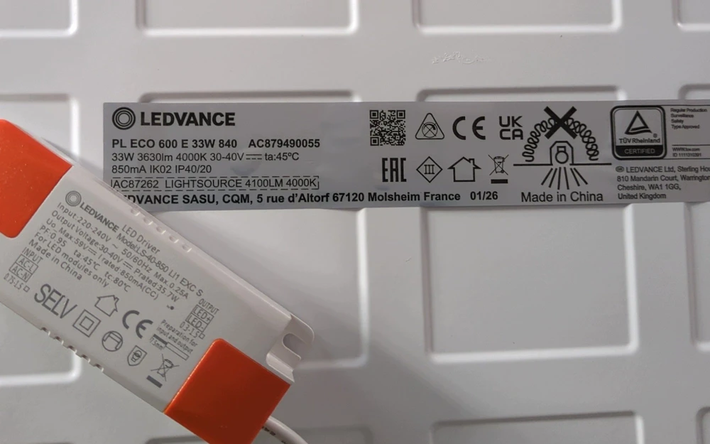 Ledvance 33W LED panelė PANEL ECO, balta, 4000K, 120°, 595x595mm, IP40