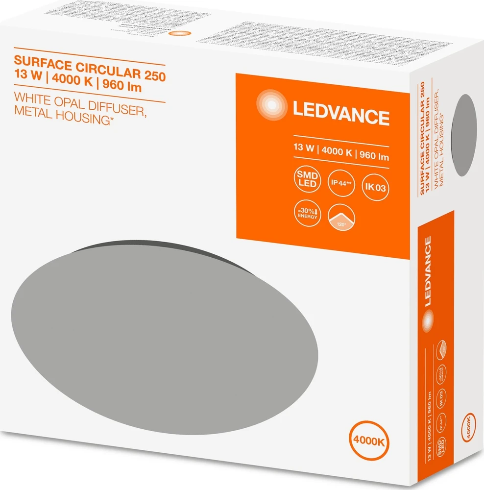 Sieninis šviestuvas Osram 13W LED plafonai SURFACE CIRCLULAR 250, baltas, 4000K, su sensorium