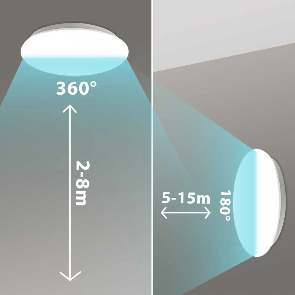 Sufitowa „Maclean“ LED jutiklinis lubinis šviestuvas, 5,8 GHz mikrobangų jutiklis, 4000 K, 12 W, 950 lm, IP44, MCE347