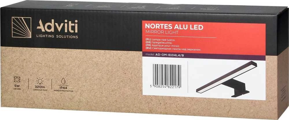 Sieninis šviestuvas Orno NORTES LED 5W, veidrodinė lempa, 320lm, 4000K, ilgis 30 cm, aliuminis, juoda
