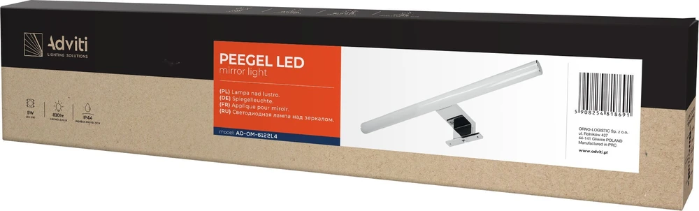 Sieninis šviestuvas Orno PEEGEL LED 9W, veidrodinis šviestuvas, 810lm, 4000K, ilgis 60 cm, plastikas + akrilas, sidabro spalvos