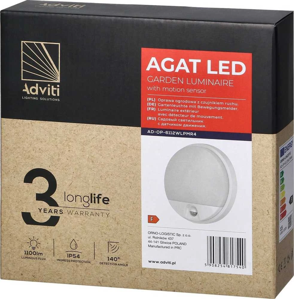 Sieninis šviestuvas Orno AGAT LED 15W, sodo šviestuvas su judesio jutikliu 140°, 1100lm, IP54, 4000K, baltas