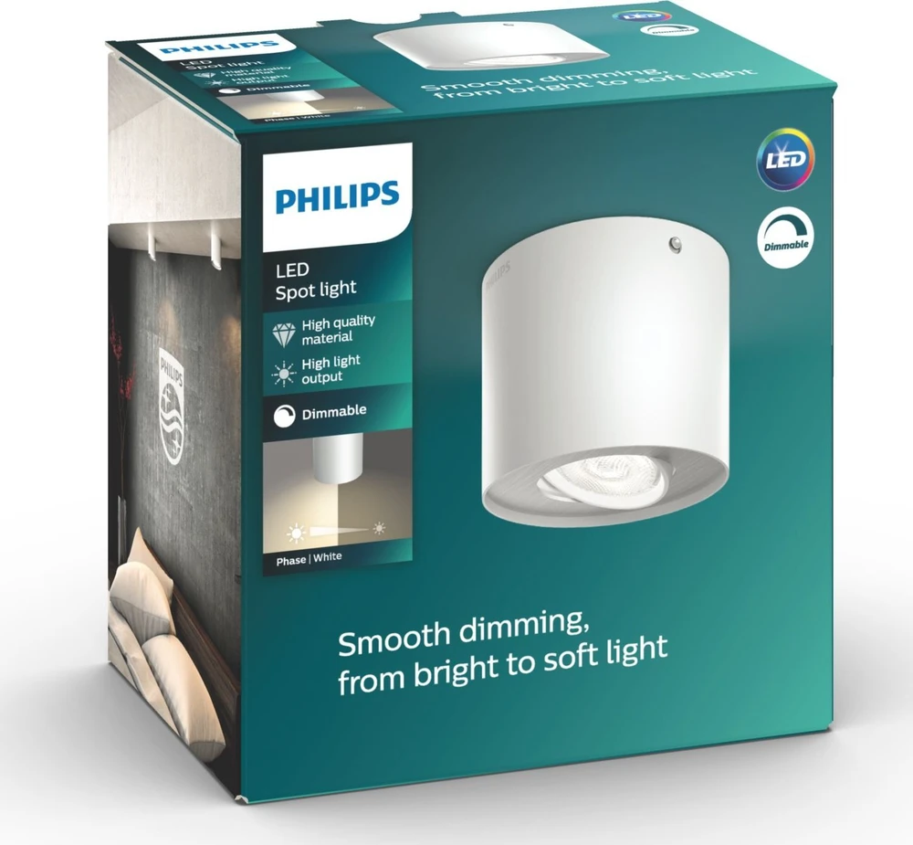 Lubinis šviestuvas Lampa sufitowa Philips Pritemdomas LED 533003116, Paviršinis apšvietimo taškas, Nekeičiama (-os) lemputė (-ės), 1 lemputė (-ės), LED, 4,5 W, 2700 K