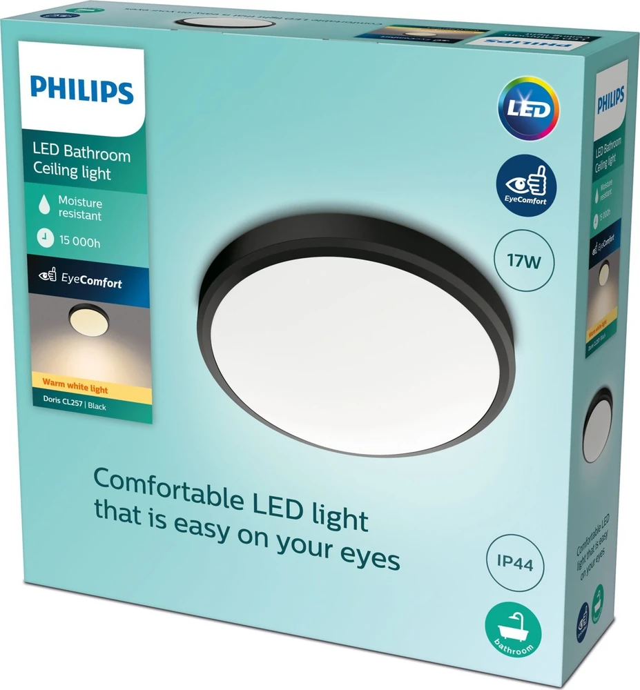 Lubinis šviestuvas Šviestuvas lubų Philips Doris, 17W, 2700°K, LED, juodas
