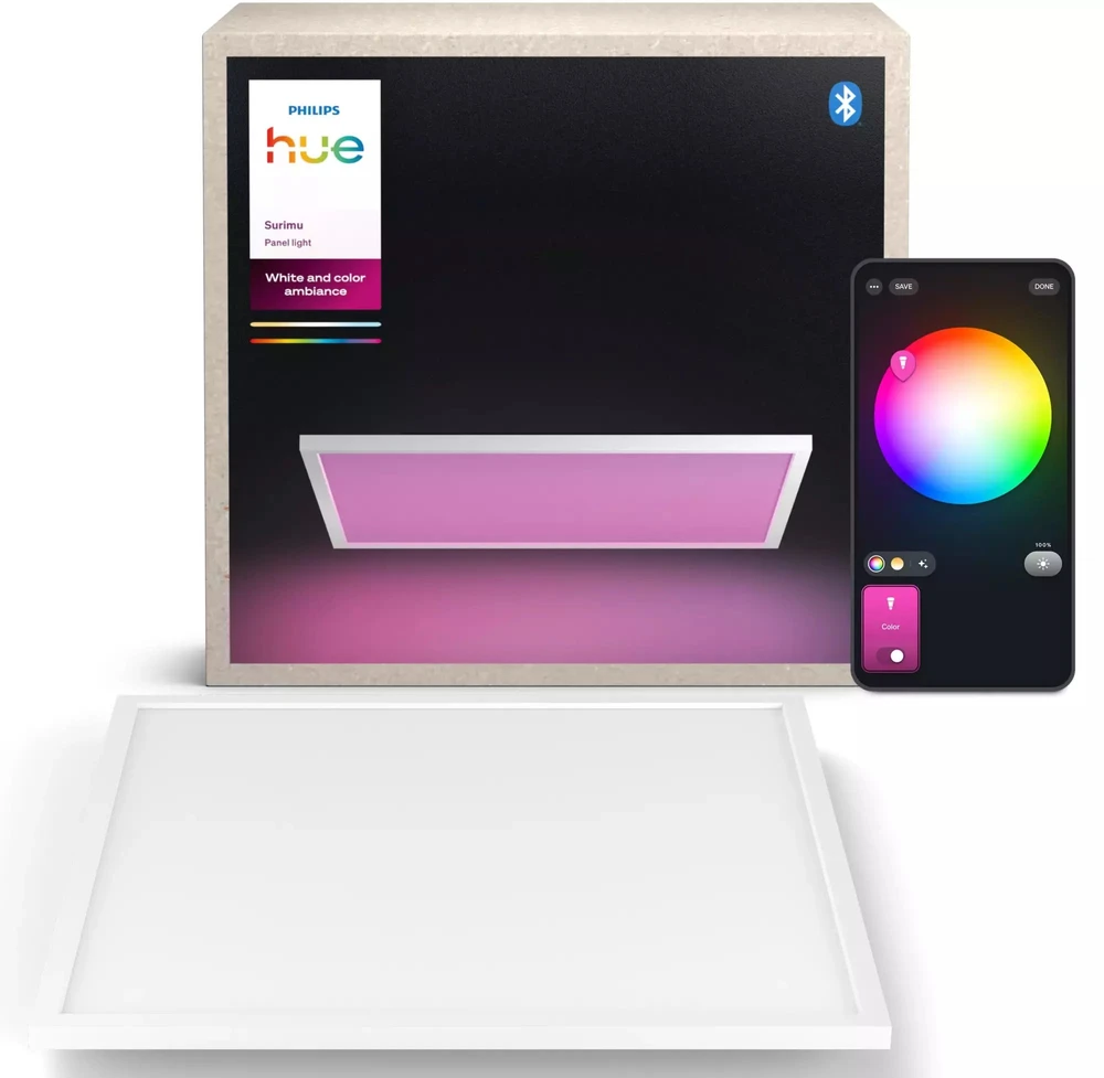 Lubinis šviestuvas „Philips Hue Surimu“ kvadratinis panelinis šviestuvas, 60 x 60 cm | 2000–6500 „Hue Baltas“ spalvų atmosfera