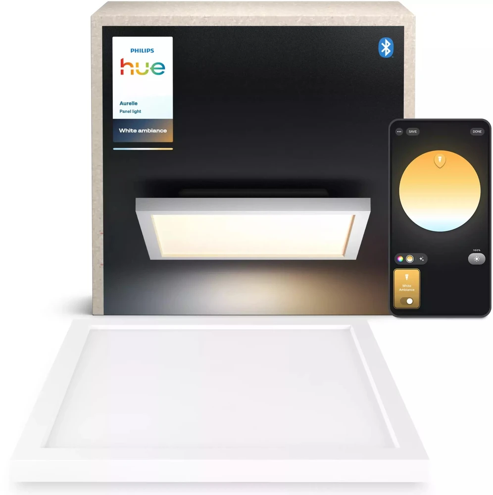 Lubinis šviestuvas „Philips Hue Aurelle“ kvadratinis panelinis šviestuvas, „Baltas“ | 2200–6500 „Hue Baltas Ambiance“