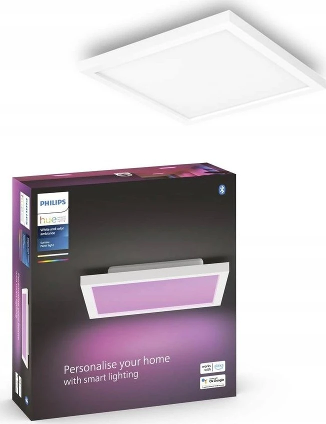 Philips „Hue“ balta ir spalvota aplinkos šviesa „Surimu Square“ skydelis, išmanusis lubinis šviestuvas, „Bluetooth“ / „Zigbee“, balta, LED, metalas, sintetika, nekeičiama(-os) lemputė(-ės)