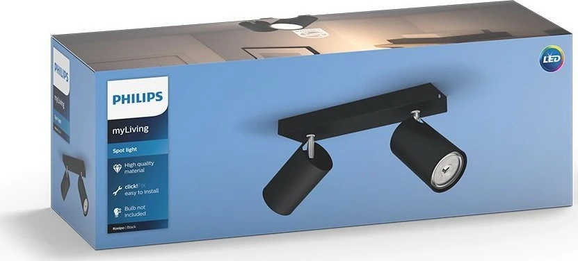 Sieninis šviestuvas Lampa sufitowa Signify Philips Kosipo Spot 2flg. exkl LM 2x5,5W Juodas