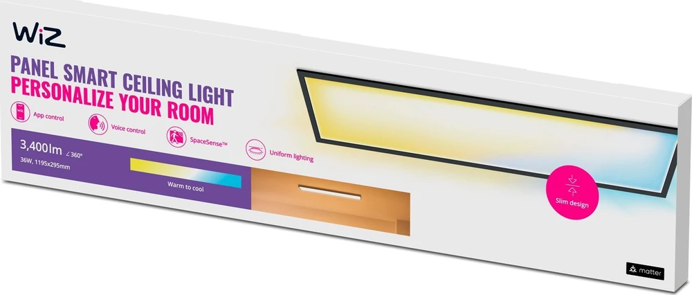 Lampa sufitowa Signify WiZ Baltas Panel Tunable 3400lm Juodas Einzelpack