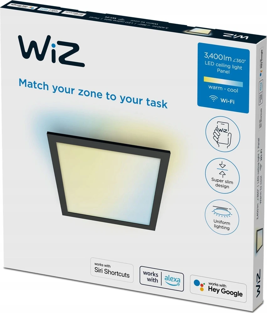 Lubinis šviestuvas PHILIPS WiZ Panel Tunable Baltas 36W kvadratinis juodas - lubų šviestuvas