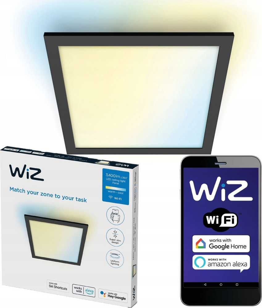 Lubinis šviestuvas PHILIPS WiZ Panel Tunable Baltas 36W kvadratinis juodas - lubų šviestuvas
