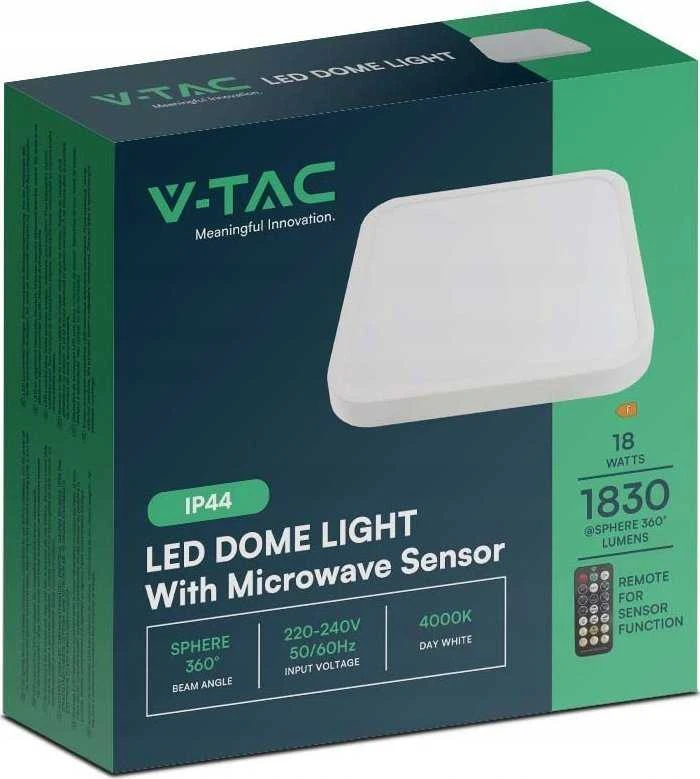 Sieninis šviestuvas V-tac 18W LED paviršinis šviestuvas, baltas, 4000K, IP44, su judesio davikliu