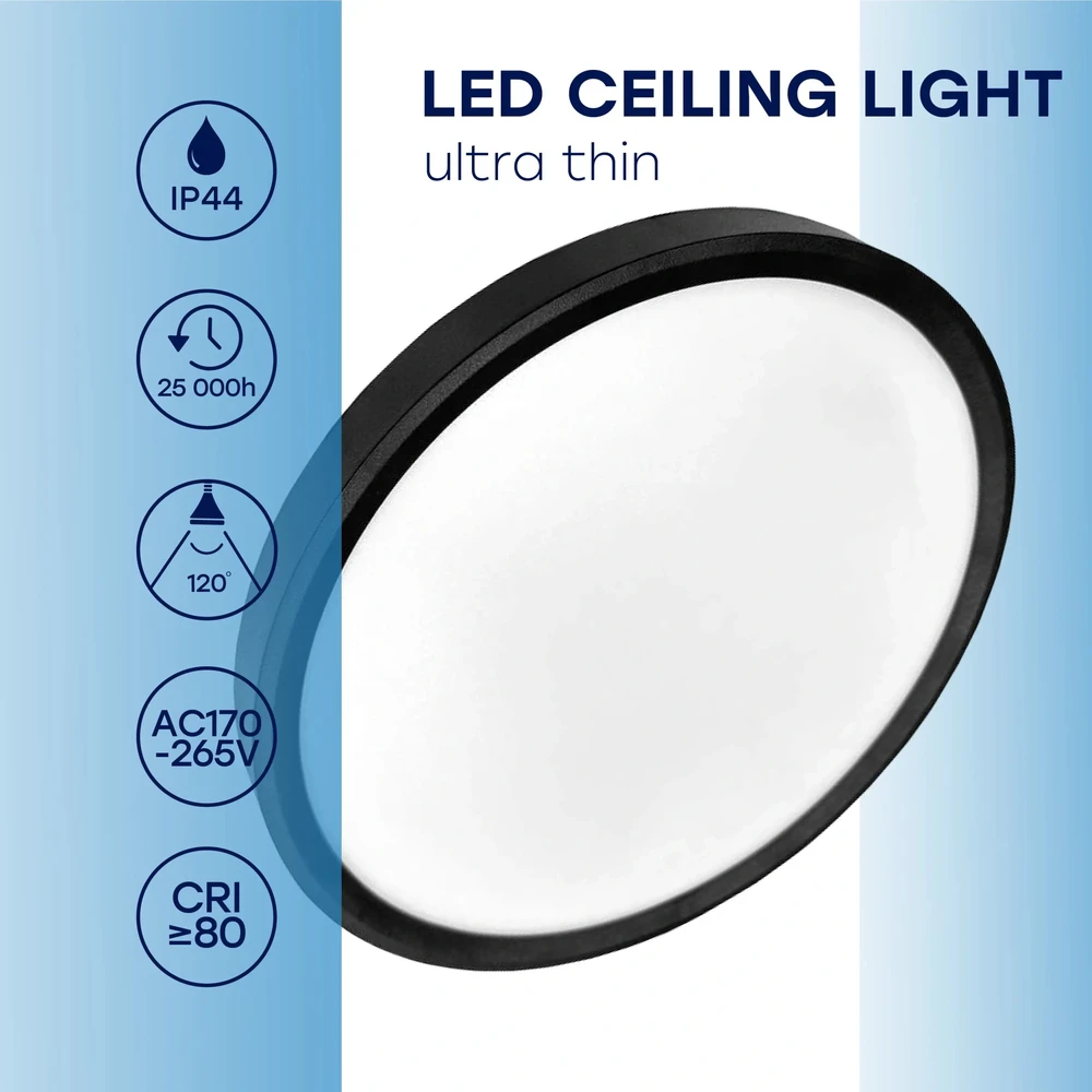 Lubinis šviestuvas Visional LED Atsparus vandeniui luminaire 32W, 3CCT, 3840Lm, IP44, Ø 400 x 25 mm Juodas