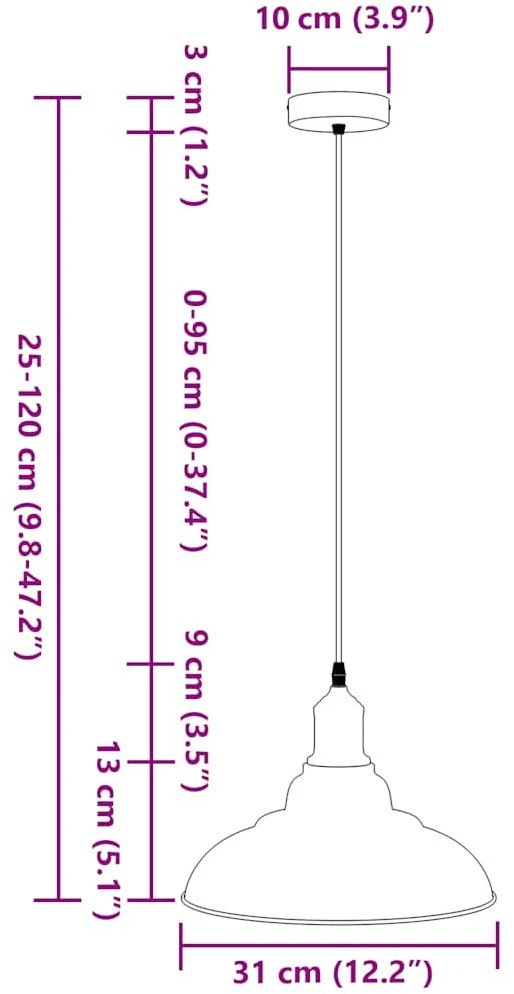 Pakabinamas šviestuvas Pakabinamas lempos, aukštis reguliuojamas, E27, Ø 31cm, metalas
