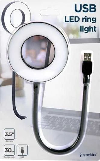 „Gembird NL-LEDRING-01“ USB LED žiedinis šviestuvas | Baltas 6500K | N/A
