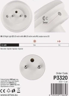 „Emos Night“ LED kištukinis šviestuvas 230 V lizdui su prieblandos jutikliu P3320