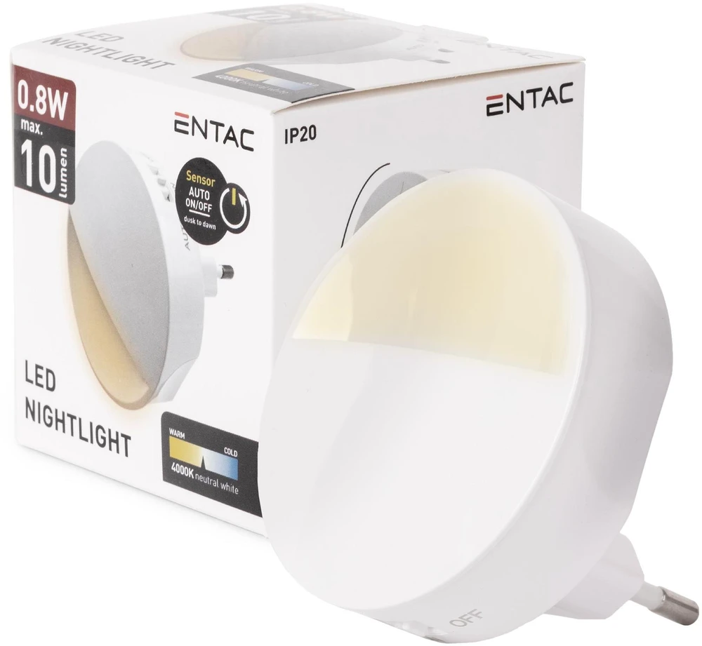 Lampka wtykowa do gniazdka ENTAC Entac ENL-0.8W-CDS lampka nocna wtykana do gniazdka Lampka nocna do gniazdka