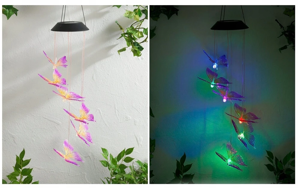 Maximex Lamp Pakabinama saulės energija varoma lempa, LED drugeliai, vėjo varpelis, 78 cm