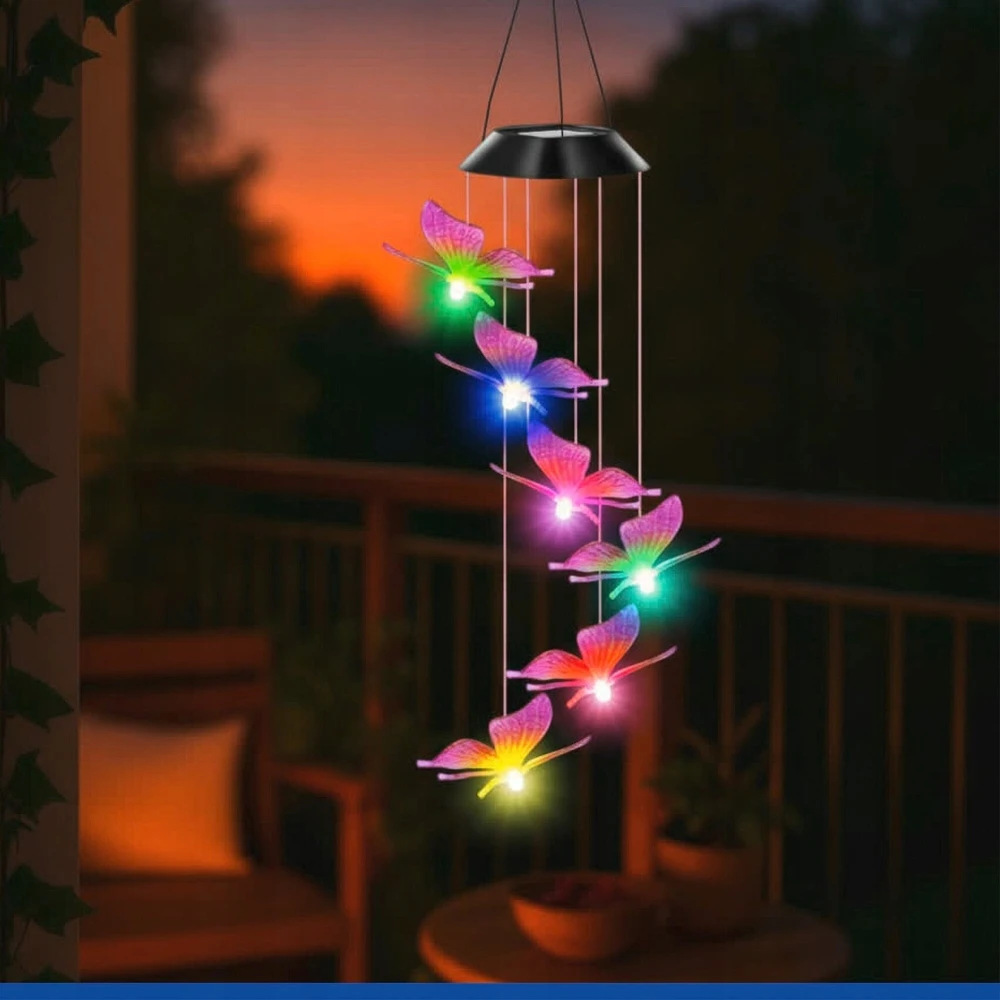 Maximex Lamp Pakabinama saulės energija varoma lempa, LED drugeliai, vėjo varpelis, 78 cm