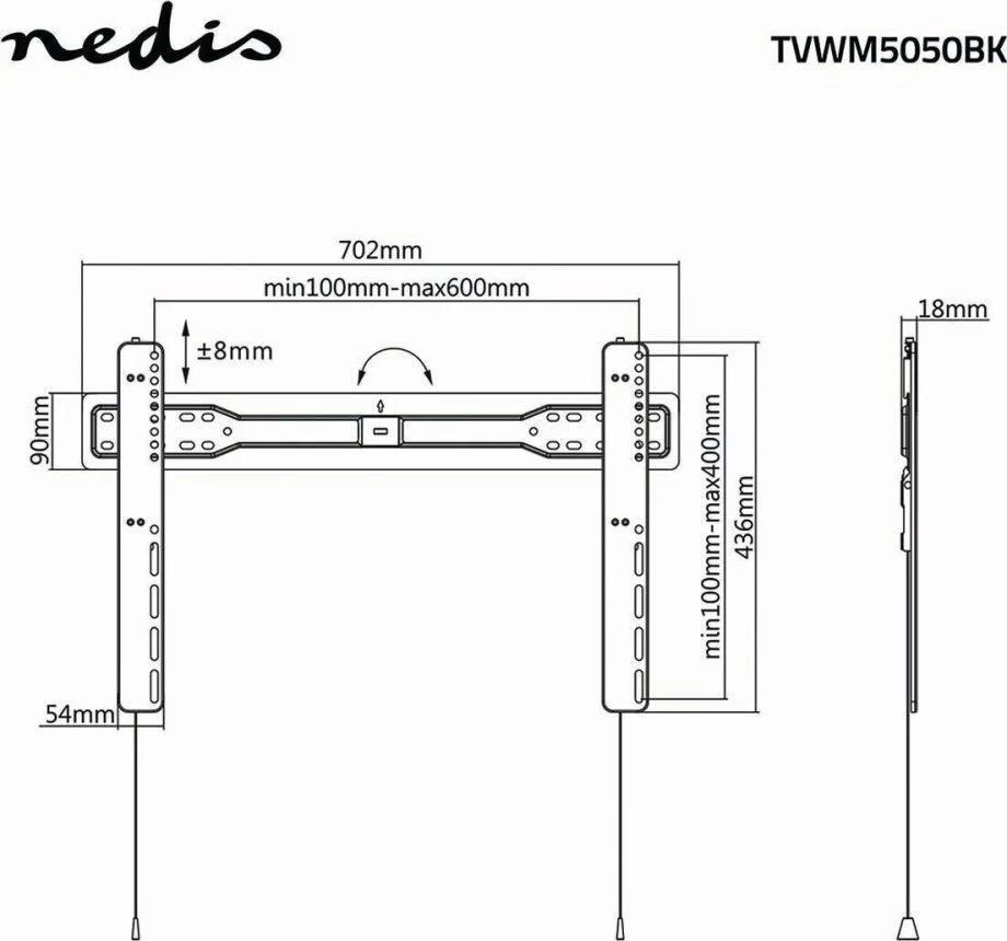 Laikiklis Nedis TVWM5050BK įkraunama lempa televizoriams 177,8 cm (70") Juodas
